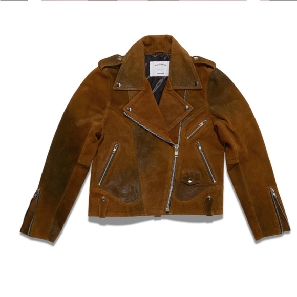 UNDERSTATED LEATHER Afterglow Brown Suede Moto Jacket - Picture 2 of 7